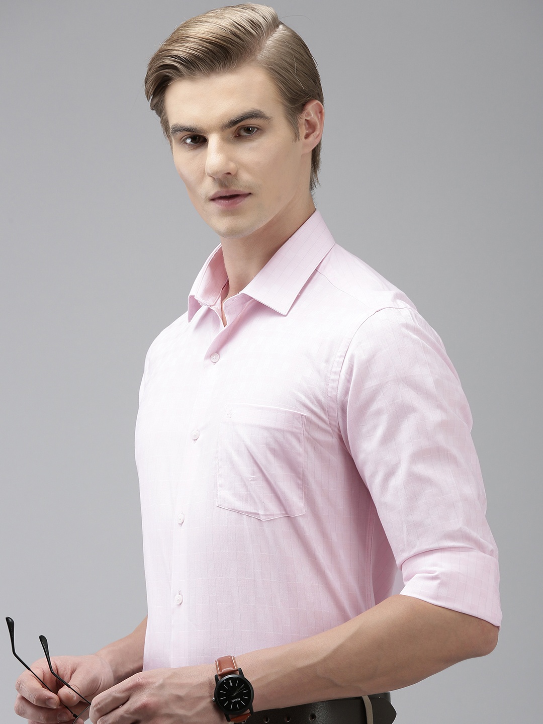 

Arrow Manhattan Slim Fit Self-Design Checked Pure Cotton Formal Shirt, Pink