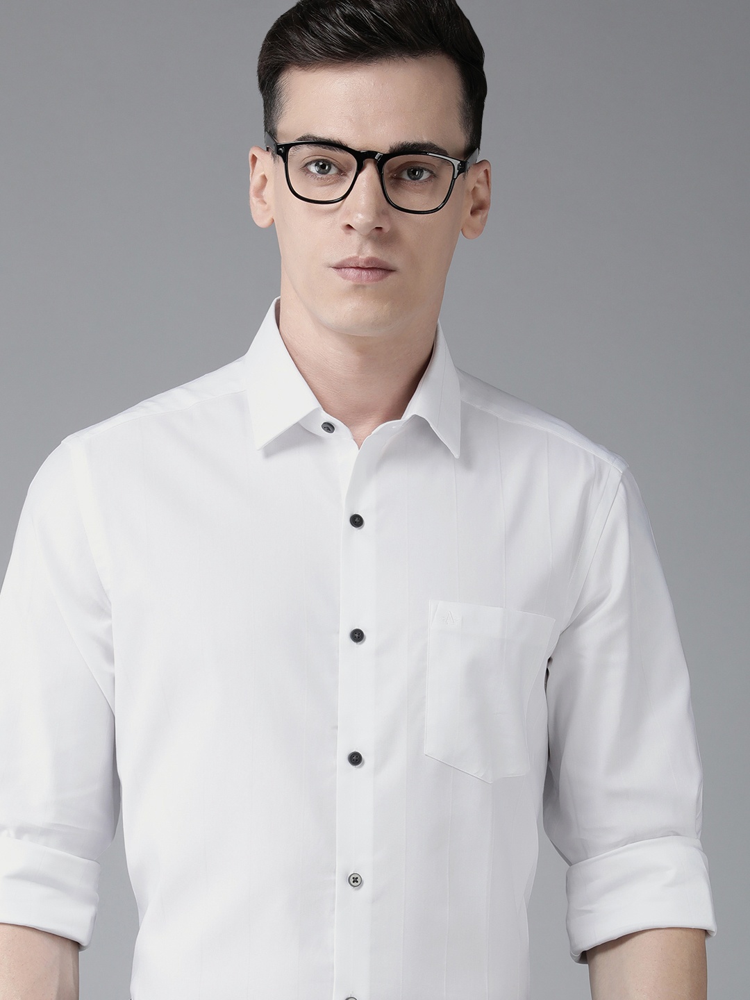 Arrow Men Original Slim Fit Self Striped Formal Shirt, White