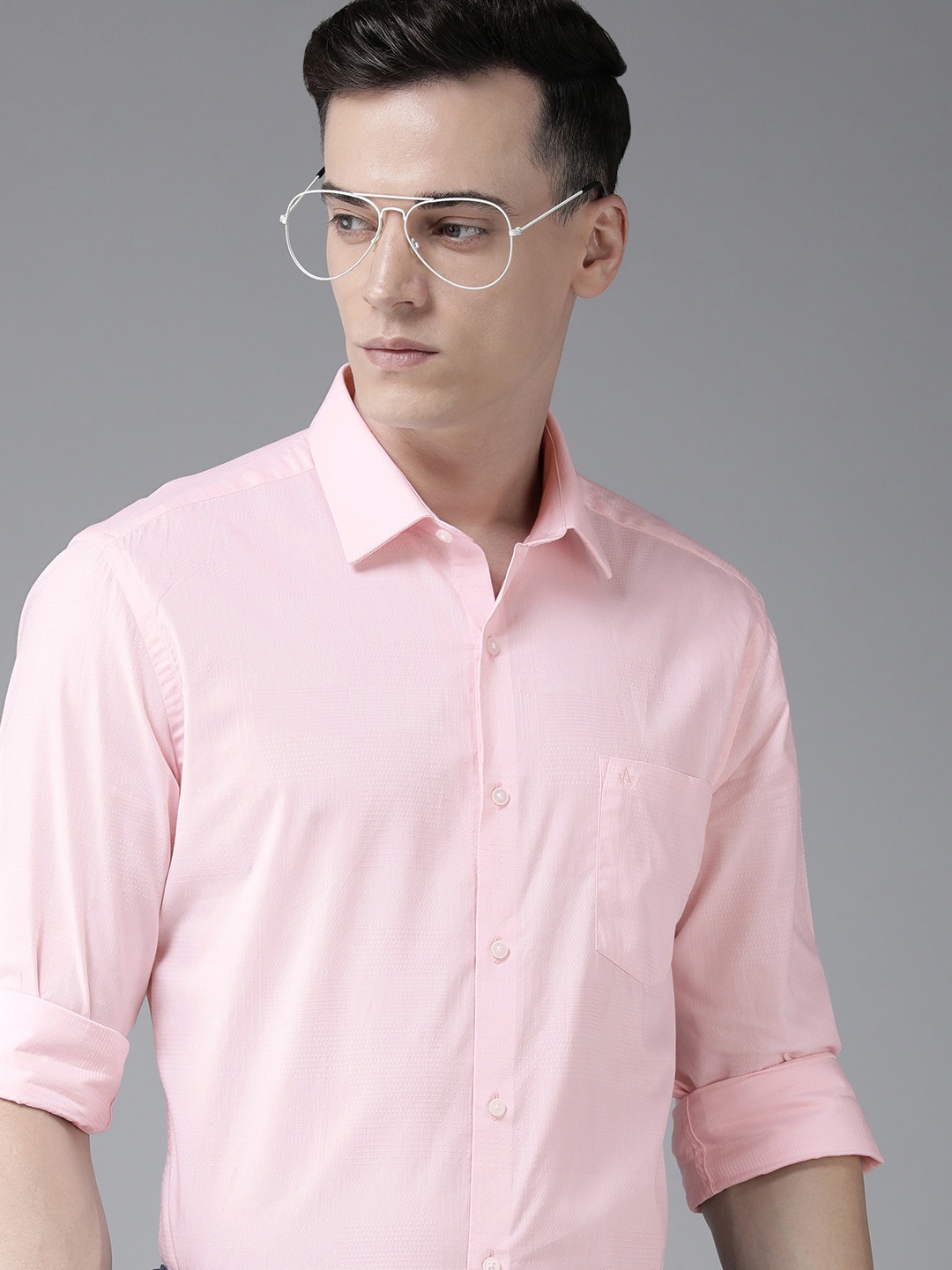 

Arrow Men Original Slim Fit Self Design Pure Cotton Formal Shirt, Pink