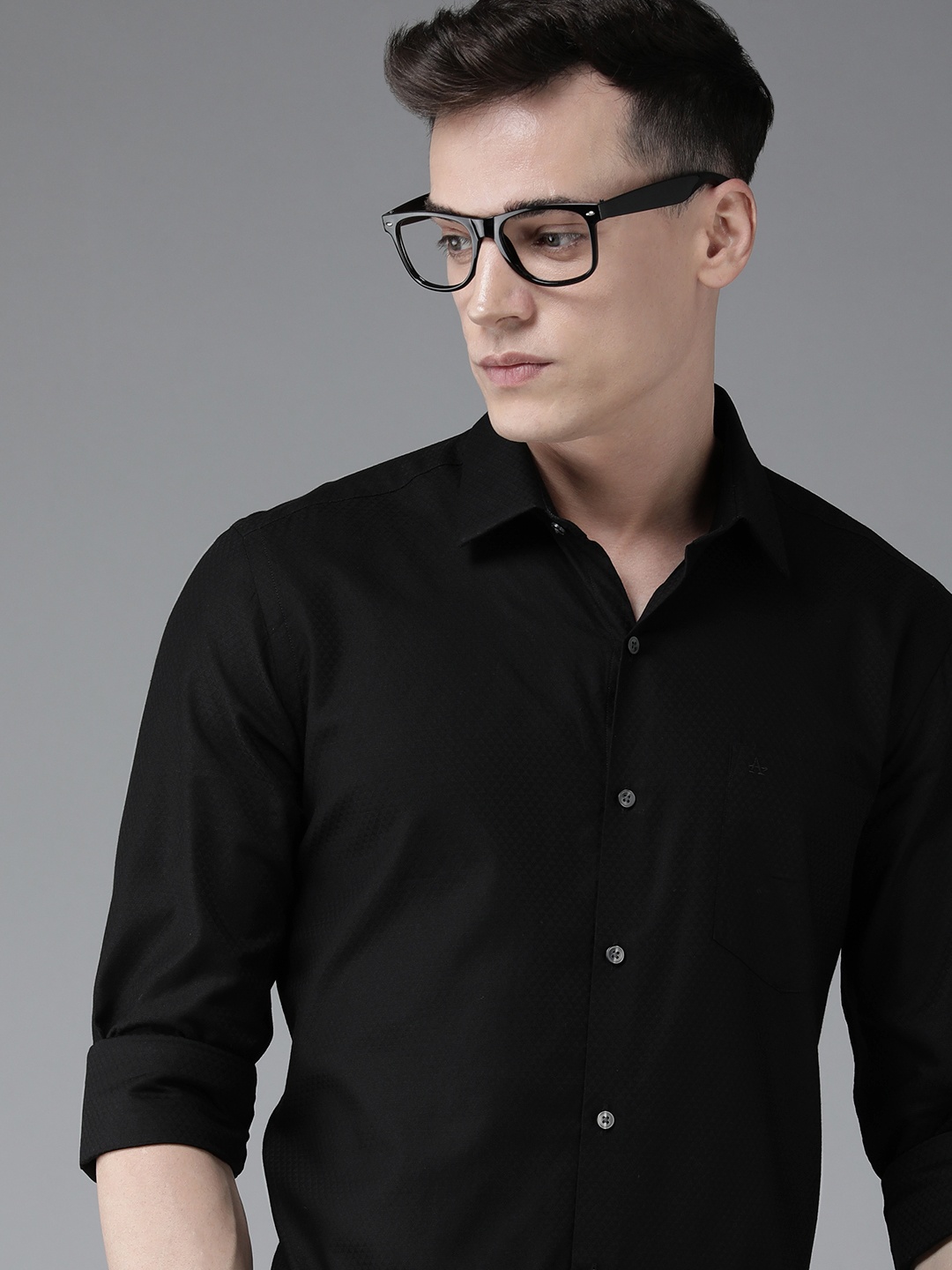

Arrow Pure Cotton Self Design Original Slim Fit Opaque Formal Shirt, Black
