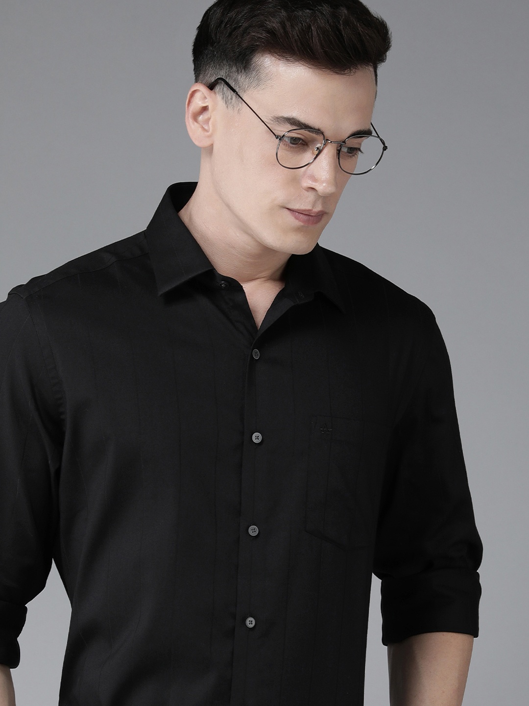 

Arrow Pure Cotton Original Slim Fit Striped Formal Shirt, Black