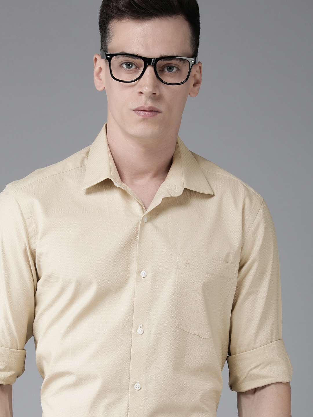 

Arrow Men Original Slim Fit Pure Cotton Dobby Manhattan Textured Semiformal Shirt, Beige
