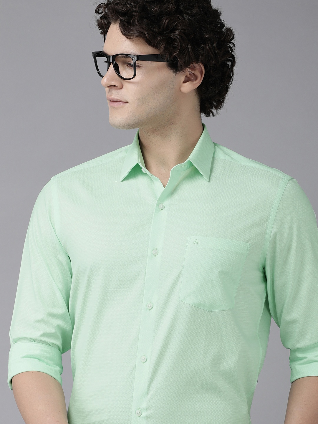 Arrow Men Original Slim Fit Textured Pure Cotton Semiformal Shirt, Green