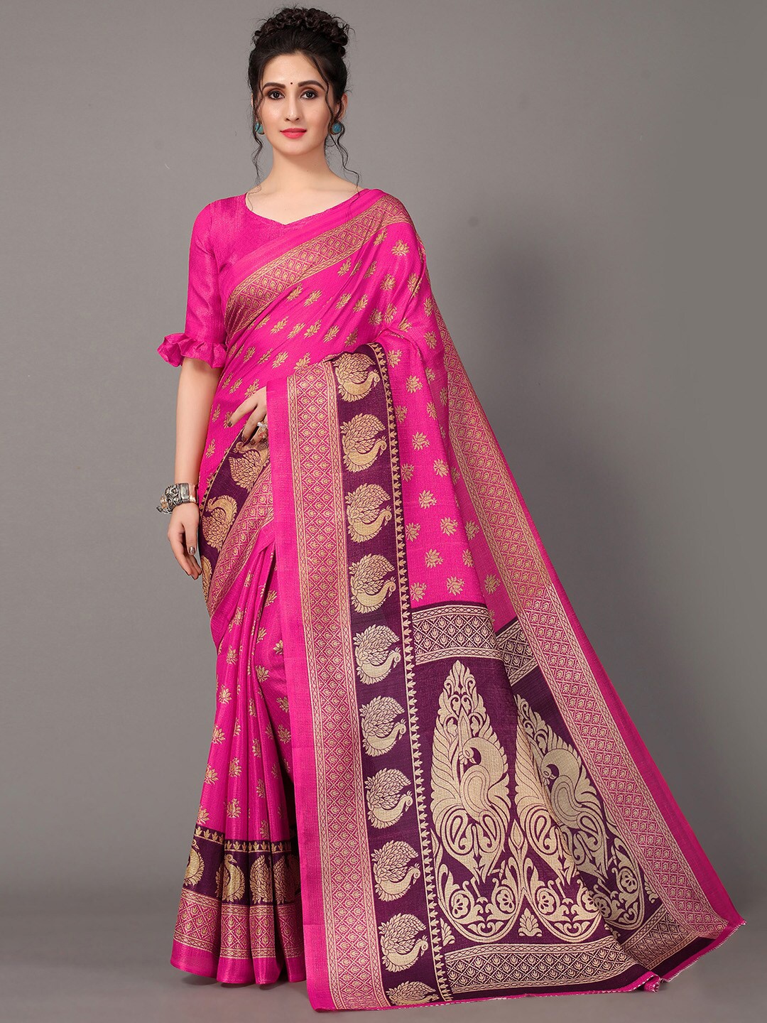 

GORGONE Ethnic Printed Saree, Pink