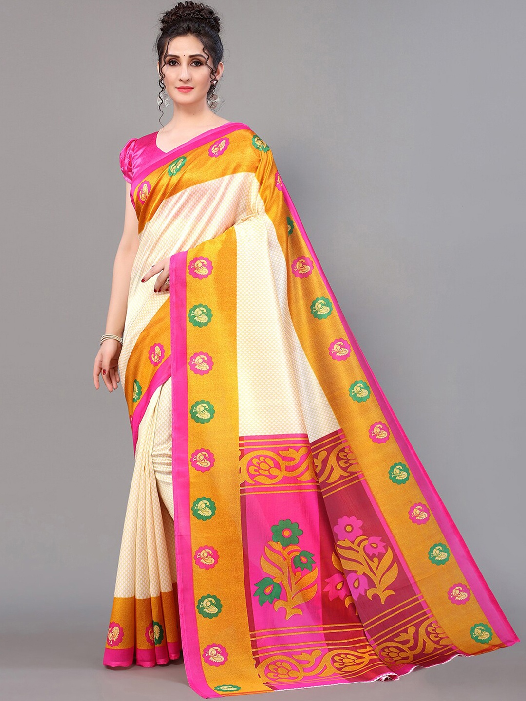 

GORGONE Woven Design Saree, Beige