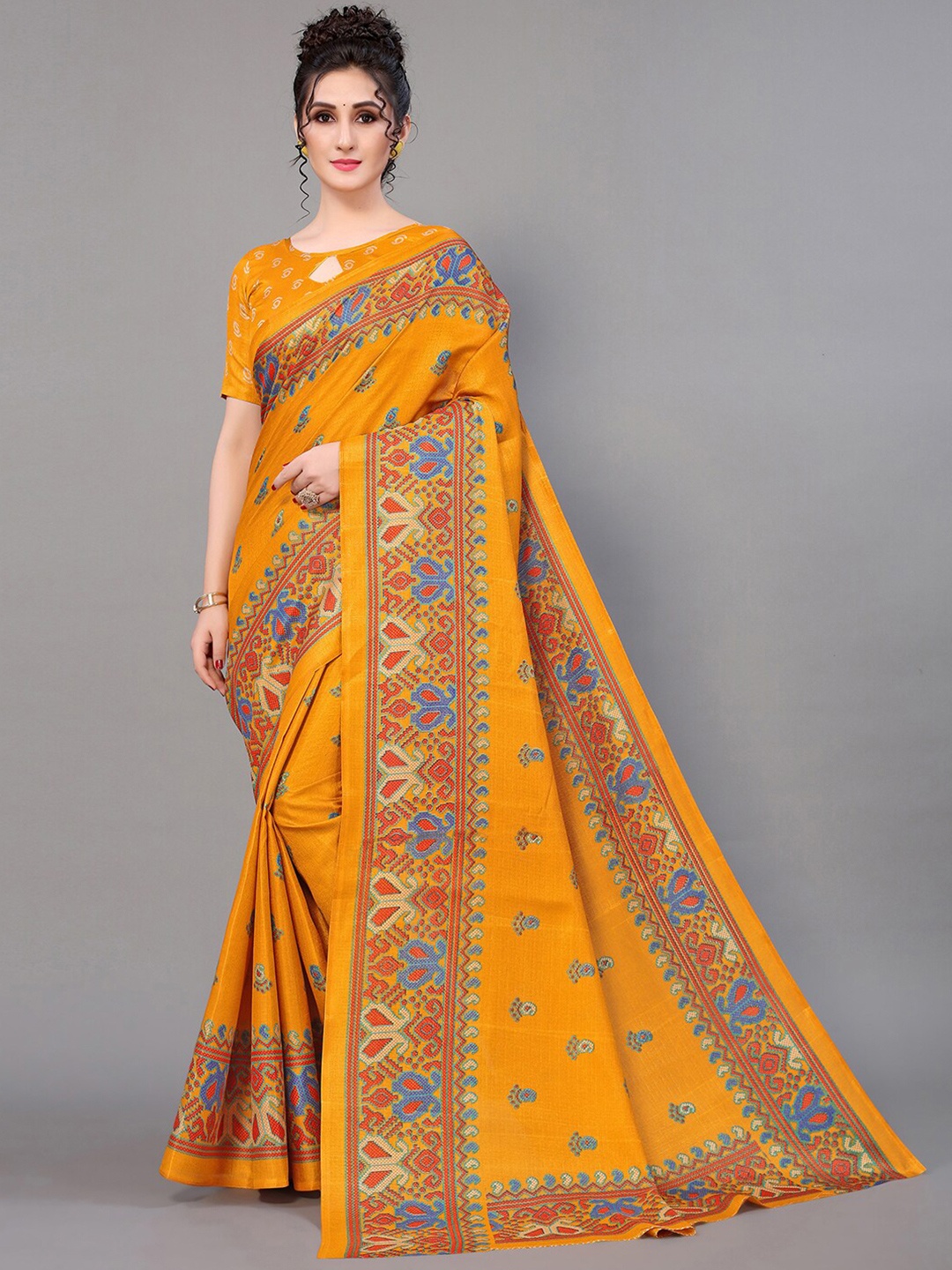 

GORGONE Ethnic Motifs Patola Saree, Yellow