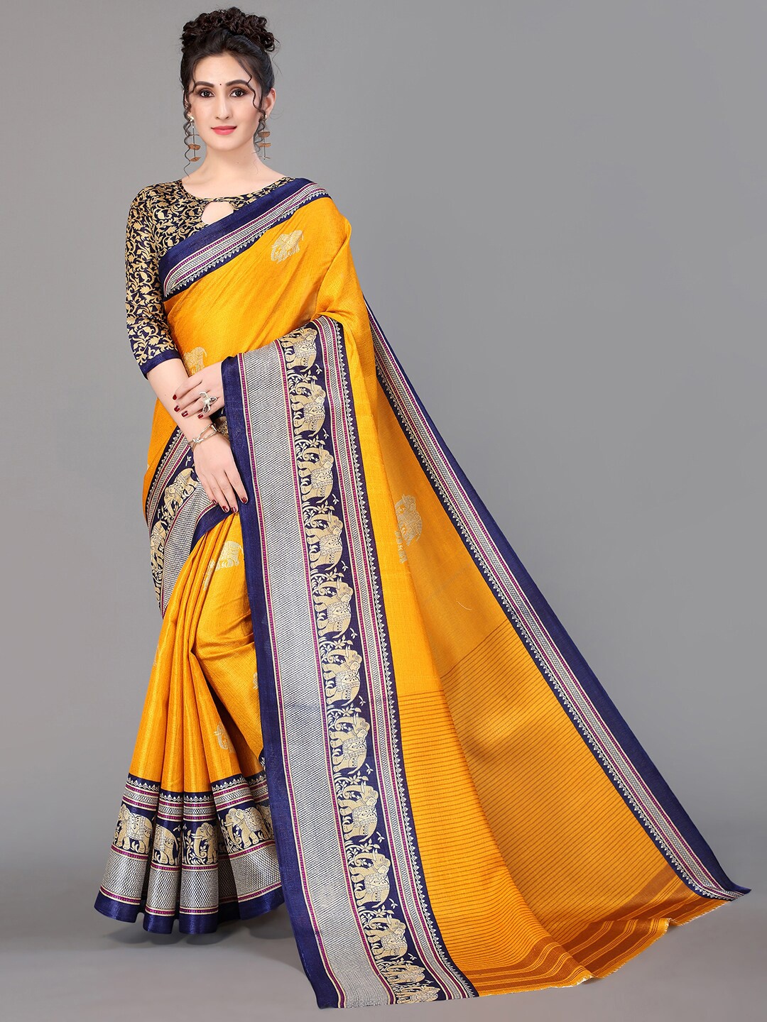 

GORGONE Ethnic Printed Saree, Yellow