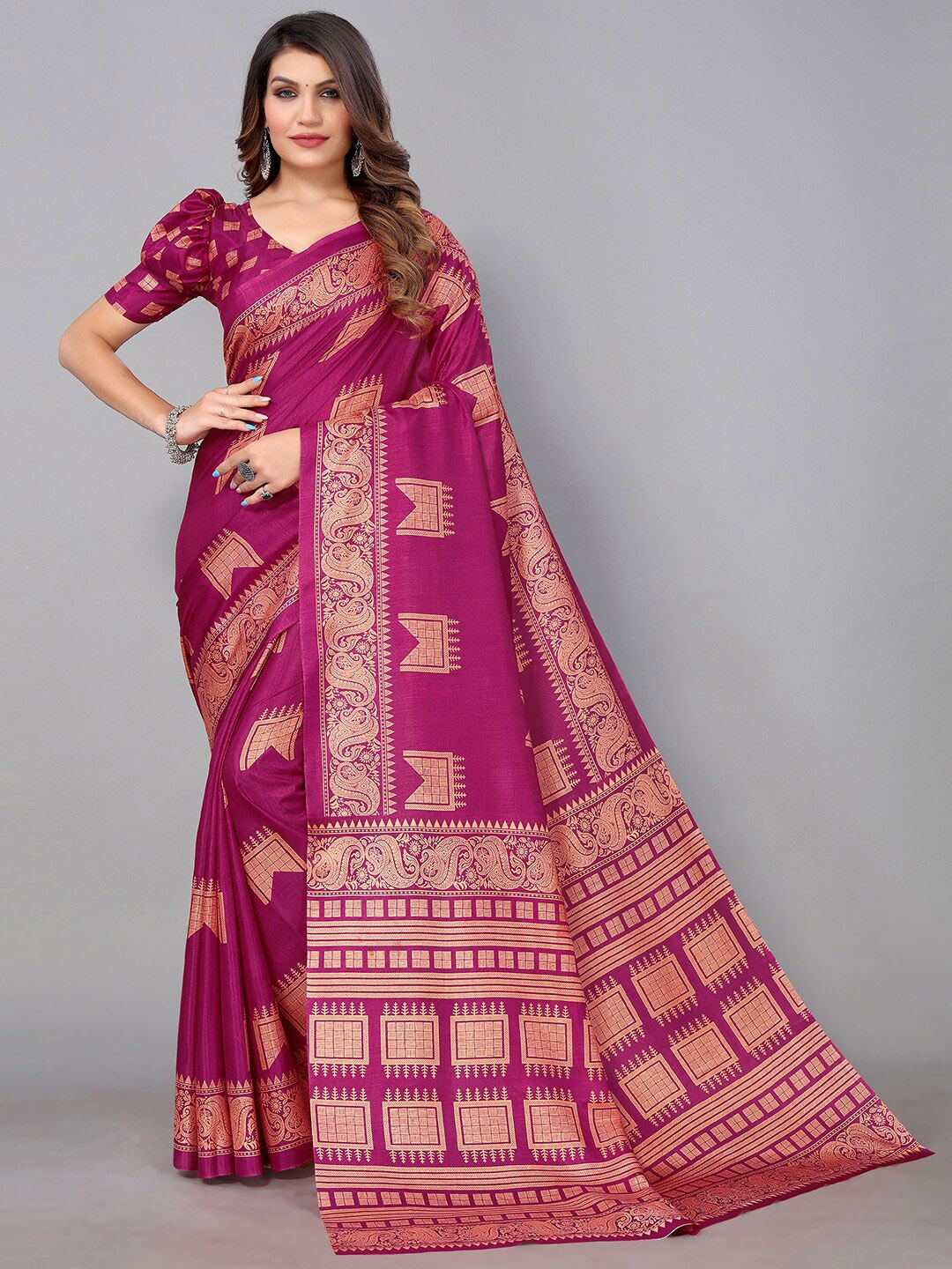 

GORGONE Ethnic Printed Saree, Pink