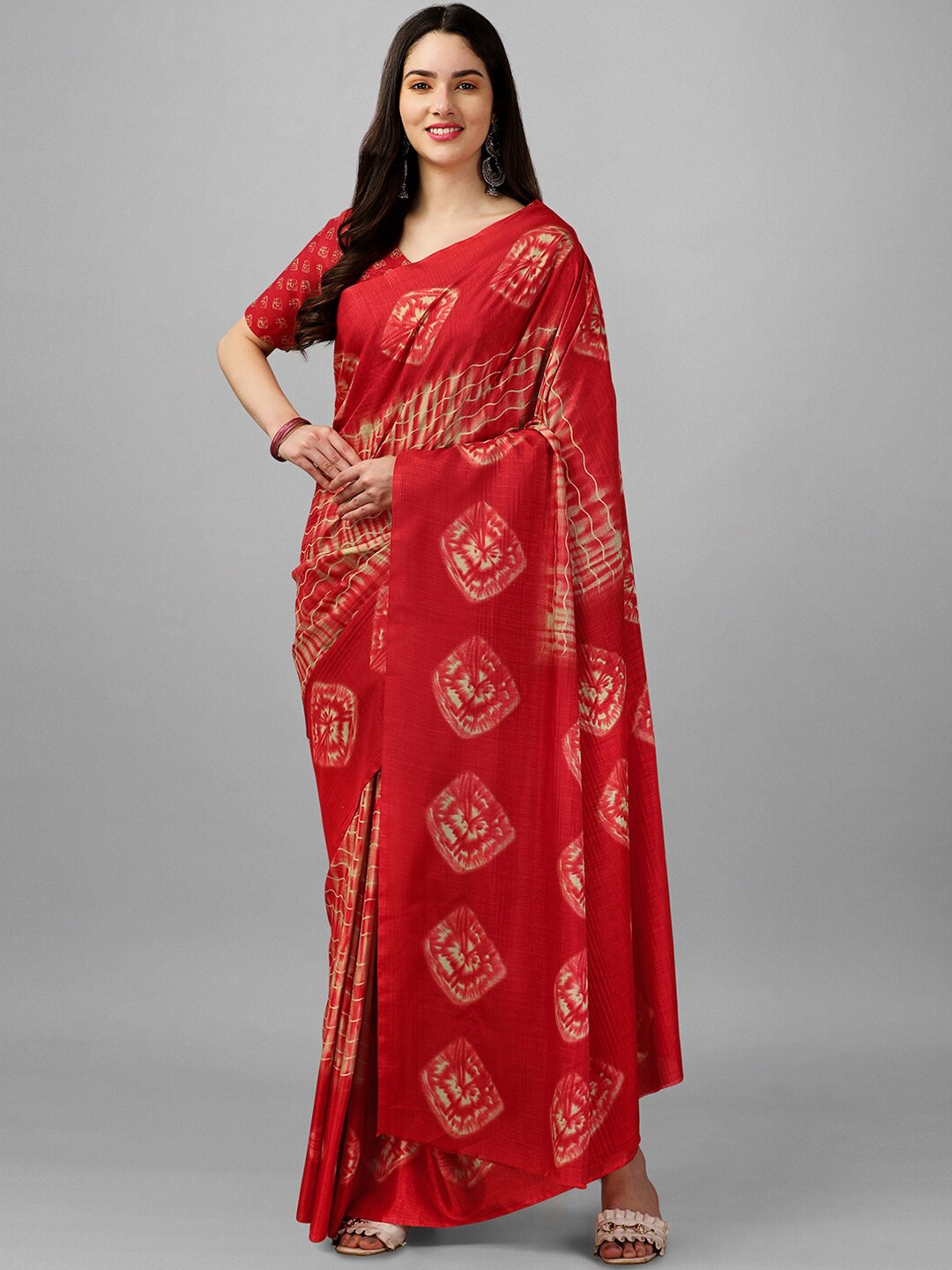 

GORGONE Shibori Dyed Saree, Red