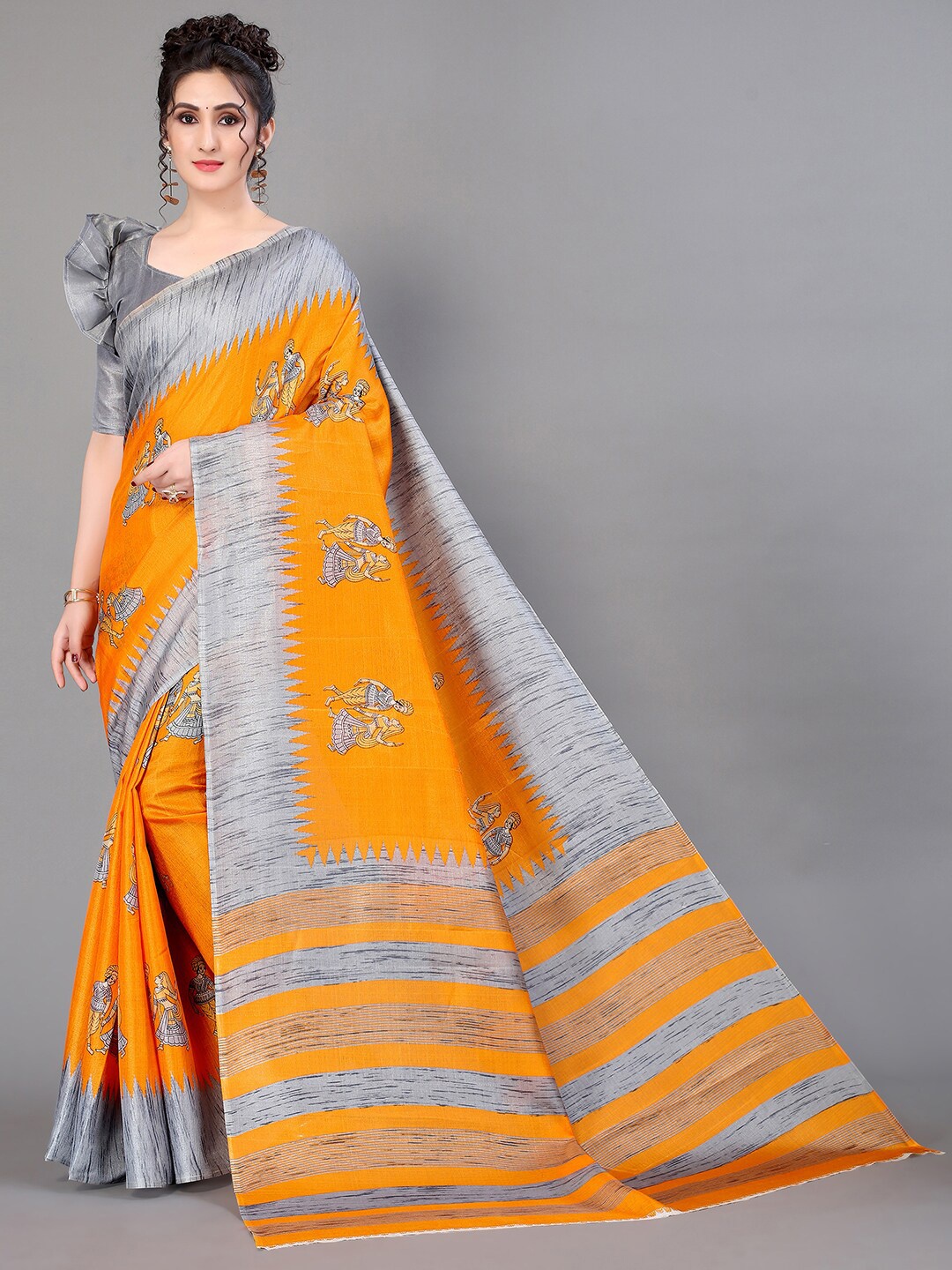 

GORGONE Ethnic Motifs Printed Saree, Orange