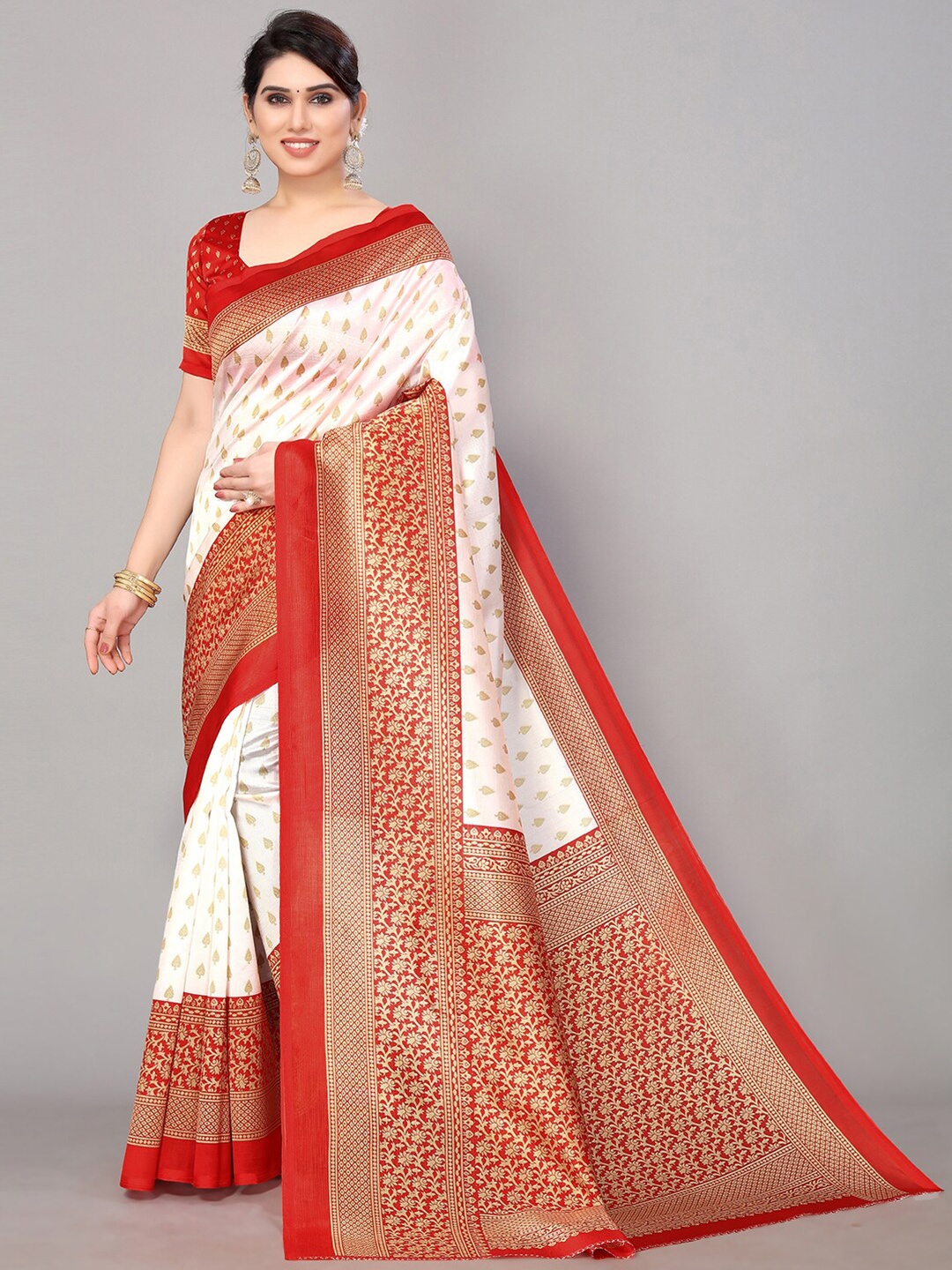 

GORGONE Ethnic Motifs Printed Saree, White