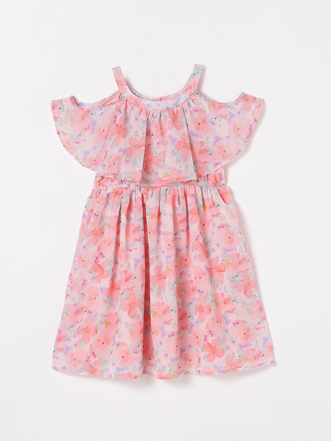 

Fame Forever by Lifestyle Girls Floral Print Cold-Shoulder Fit and Flare Dress, Coral