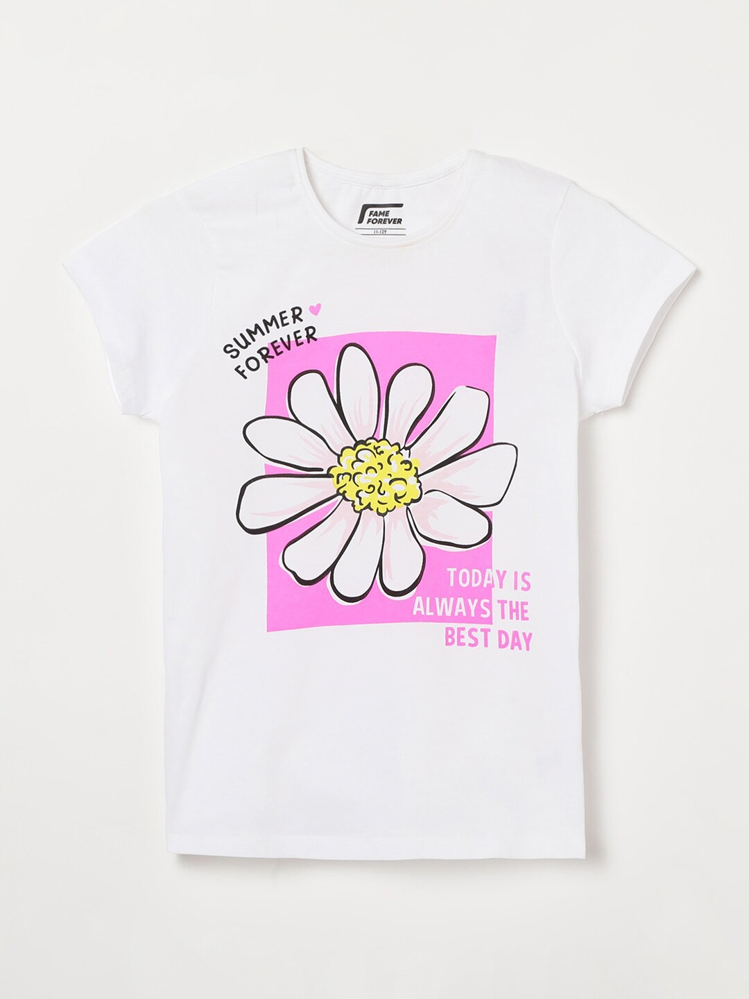 

Fame Forever by Lifestyle Girls Floral Printed Pure Cotton T-shirt, White