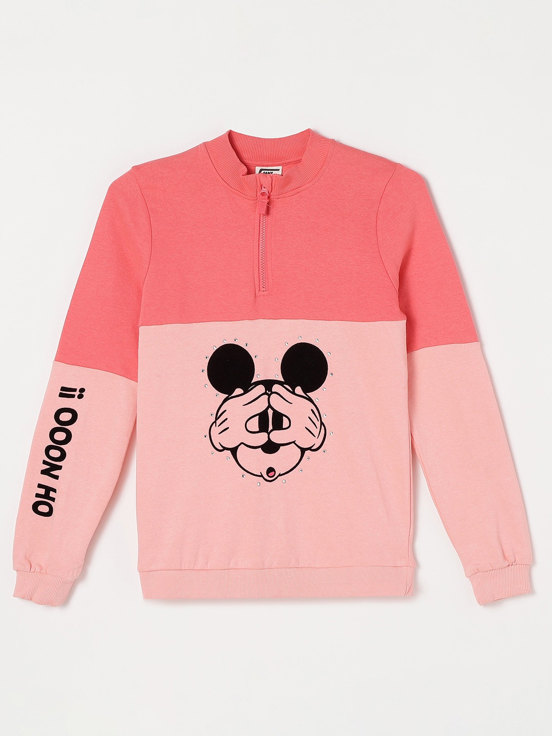 

Fame Forever by Lifestyle Girls Mickey Mouse Printed Cotton Sweatshirt, Peach