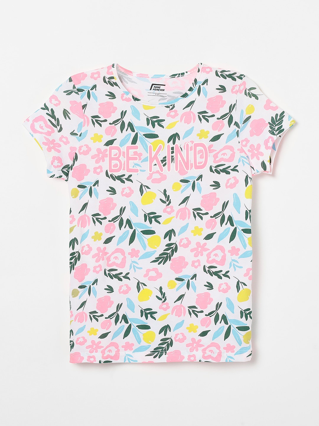 

Fame Forever by Lifestyle Girls Floral Printed Pure Cotton T-shirt, White