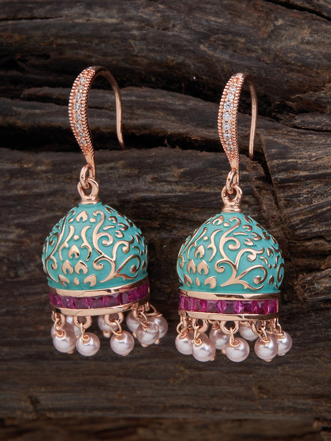 

Kushal's Fashion Jewellery Rose Gold-Plated Dome Shaped Jhumkas Earrings