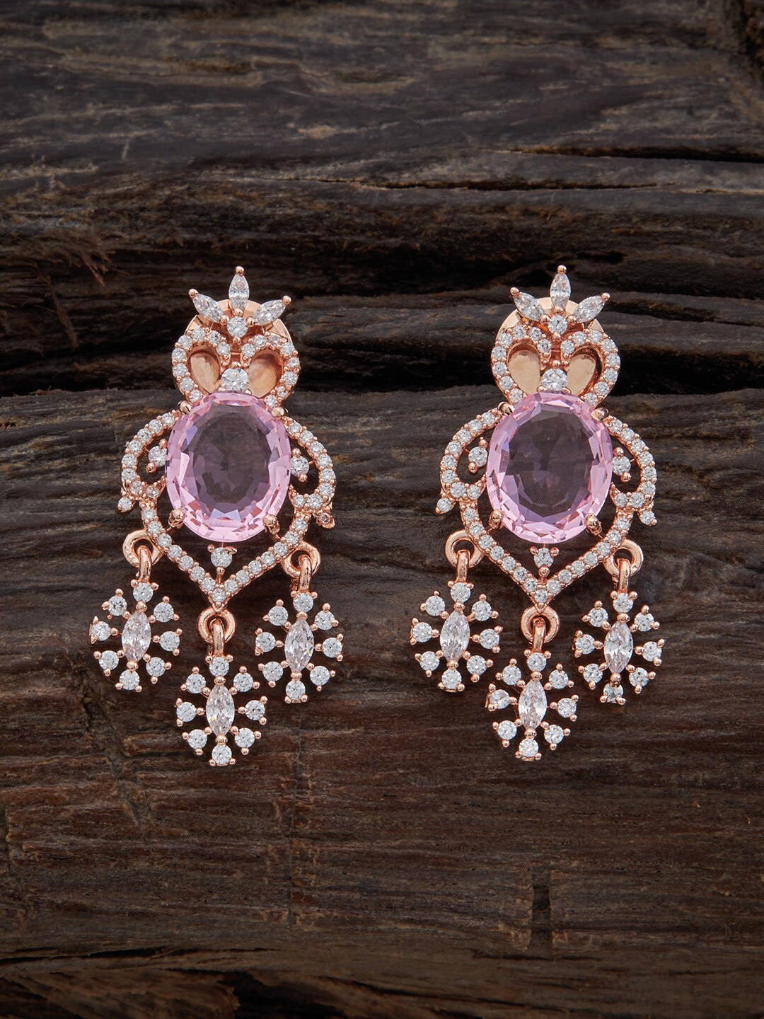 

Kushal's Fashion Jewellery Rose Gold-Plated Floral Design Zircon Drop Earrings