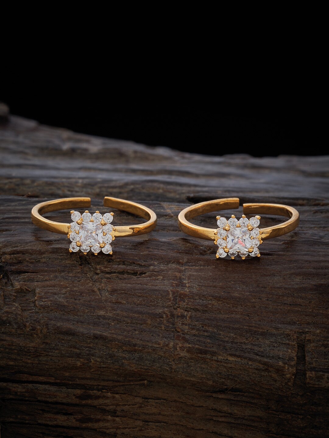 

Kushal's Fashion Jewellery Set Of 2 Gold-Plated CZ Studded Adjustable Toe Ring