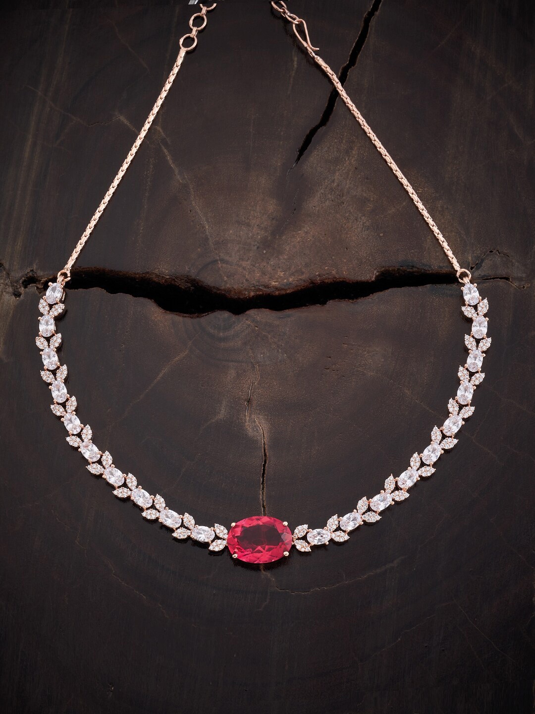 

Kushal's Fashion Jewellery Rose Gold-Plated Cubic Zirconia Studded Necklace