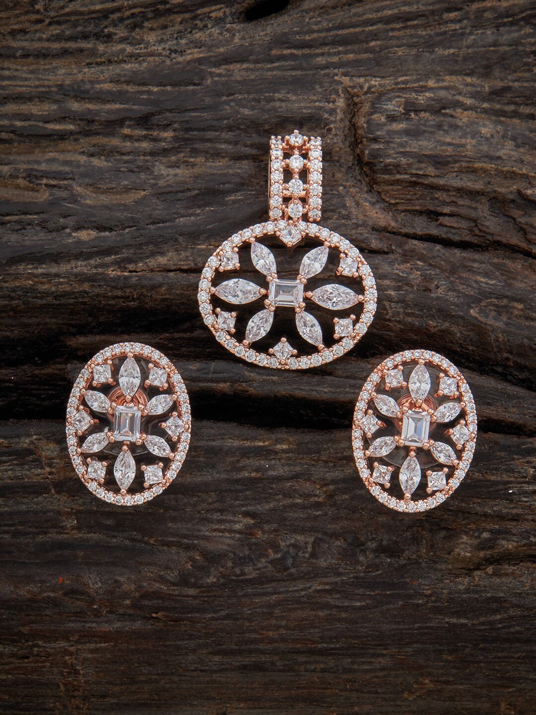 

Kushal's Fashion Jewellery Rose Gold-Plated CZ Studded Pendant Set