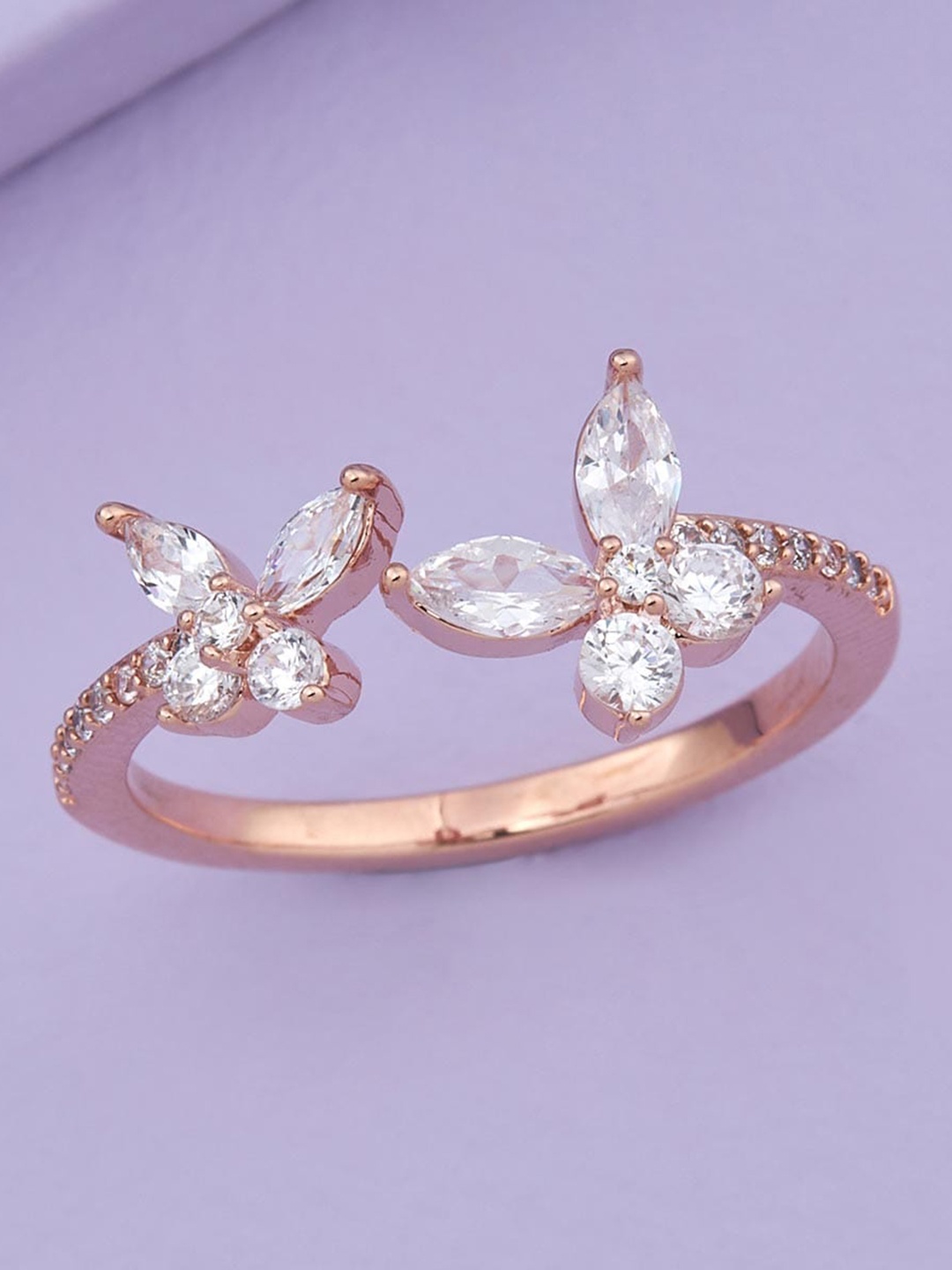 

Kushal's Fashion Jewellery Rose Gold-Plated CZ Studded Adjustable Finger Ring