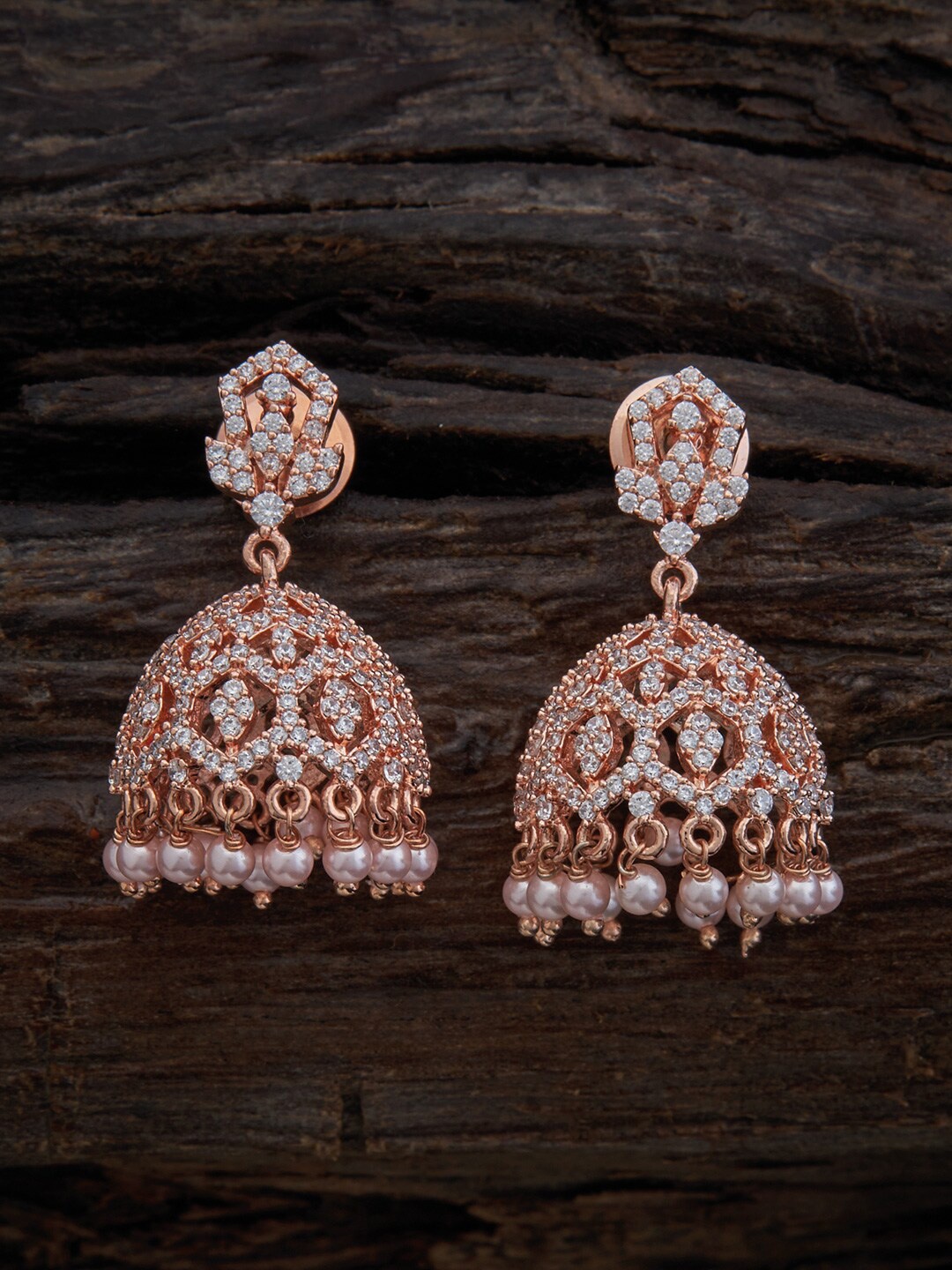 

Kushal's Fashion Jewellery Rose Gold-Plated Dome Shaped Jhumkas Earrings