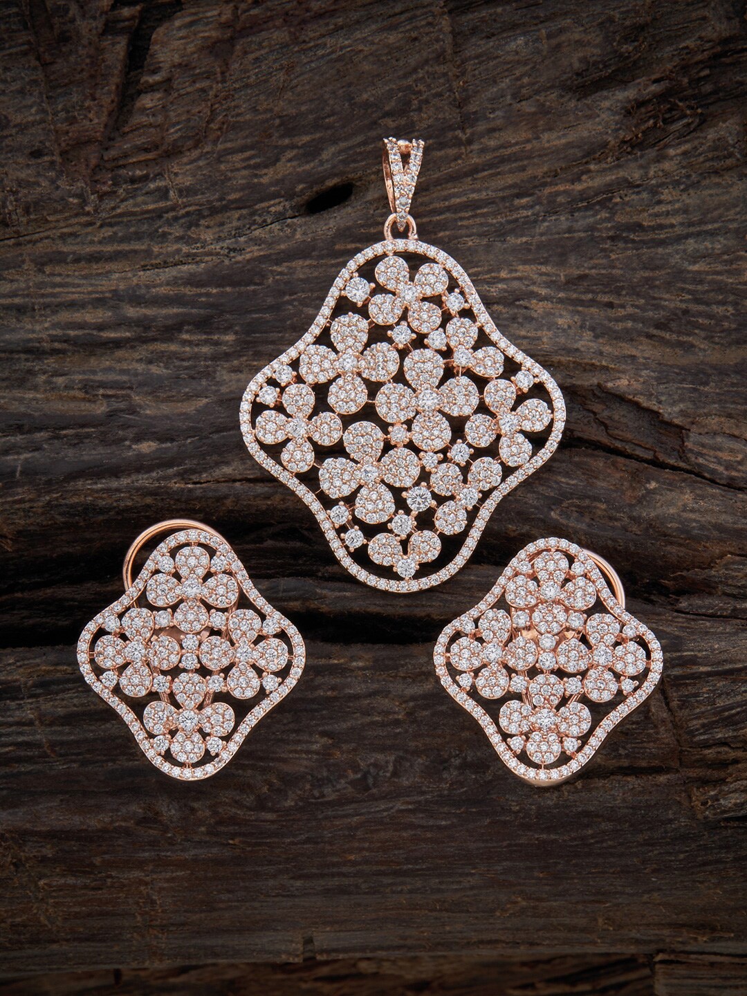 

Kushal's Fashion Jewellery Rose Gold-Plated CZ Studded Pendant Set