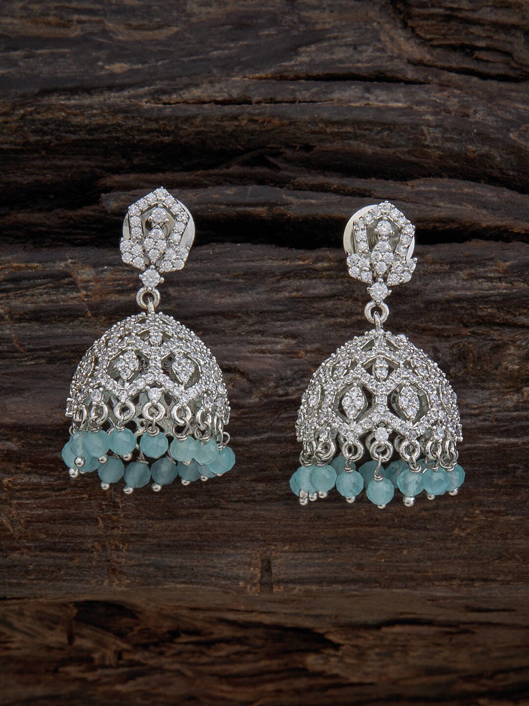 

Kushal's Fashion Jewellery Rhodium-Plated Dome Shaped Jhumkas Earrings, Silver