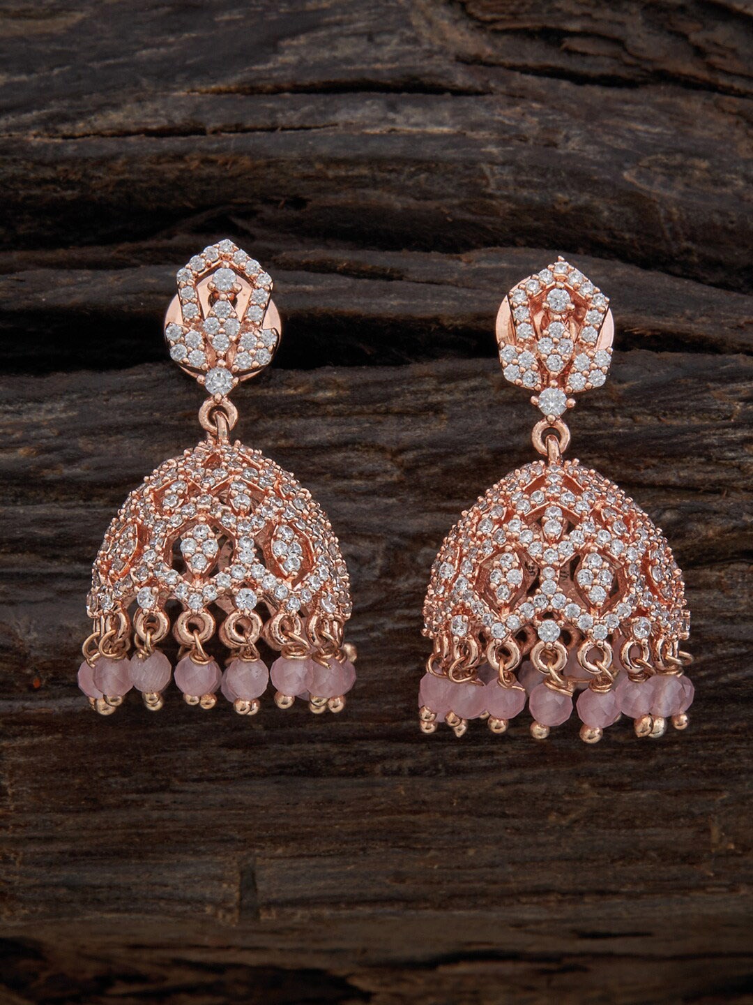 

Kushal's Fashion Jewellery Rose Gold-Plated Dome Shaped Jhumkas Earrings