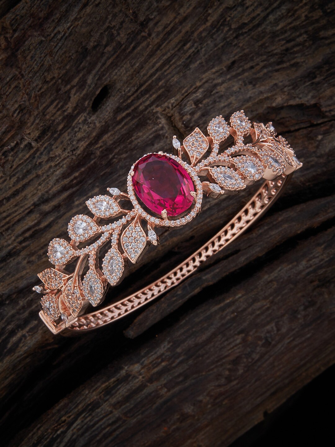 

Kushal's Fashion Jewellery Cubic Zirconia Rose Gold-Plated Kada Bracelet