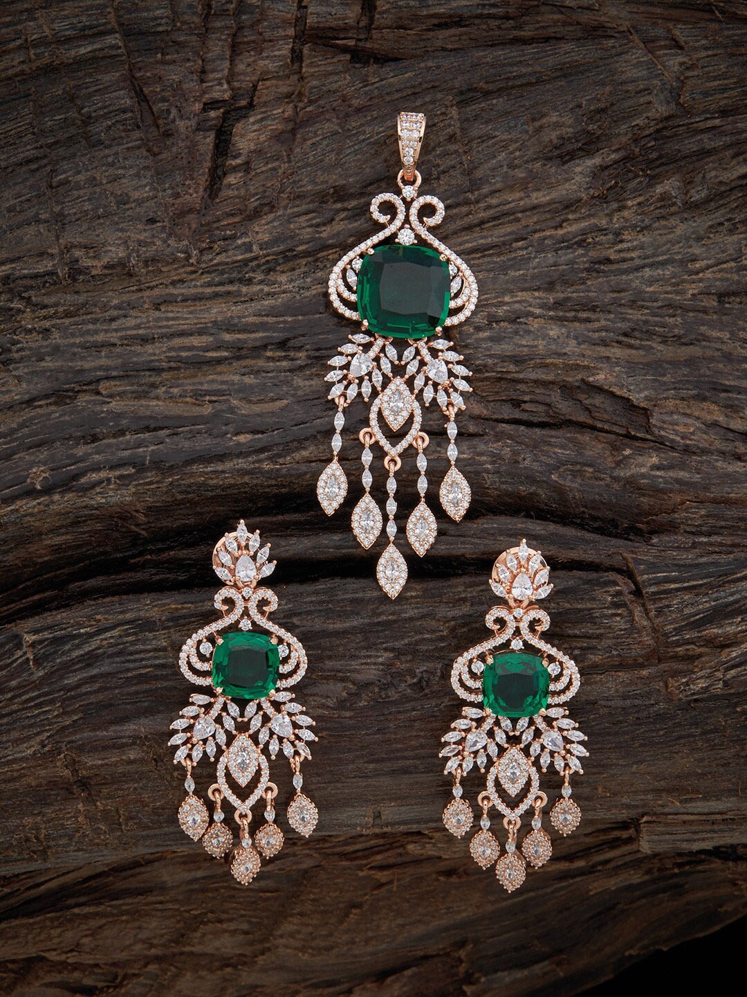 

Kushal's Fashion Jewellery Rose-Gold Plated CZ Studded Jewellery Set