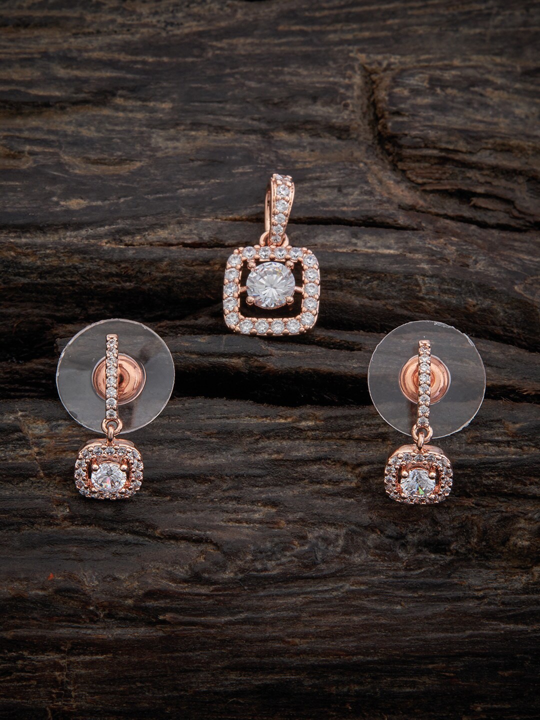 

Kushal's Fashion Jewellery Rose-Gold Plated CZ Studded Pendant Set, White