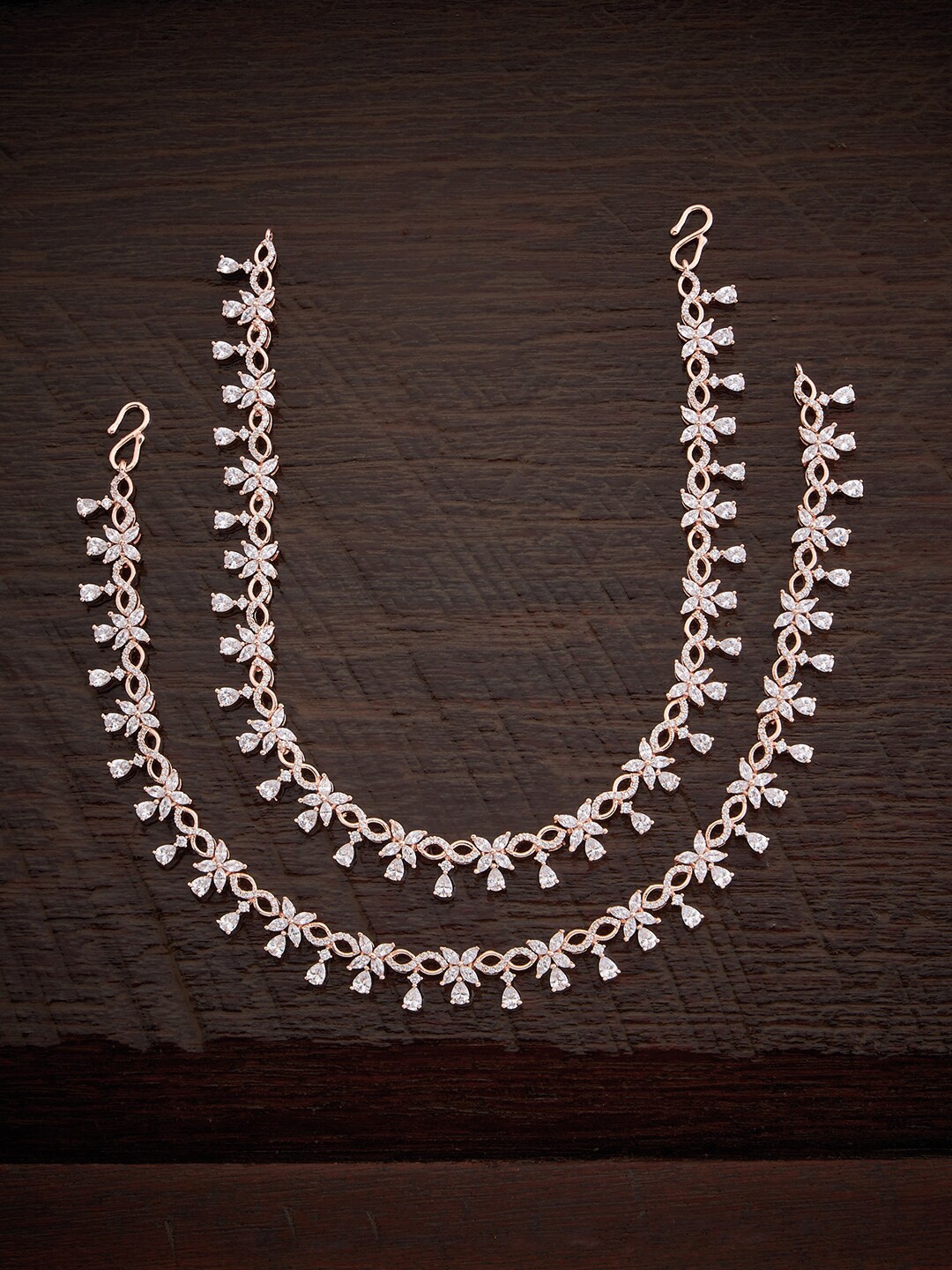 

Kushal's Fashion Jewellery Rose-Gold Plated CZ Studded Anklets