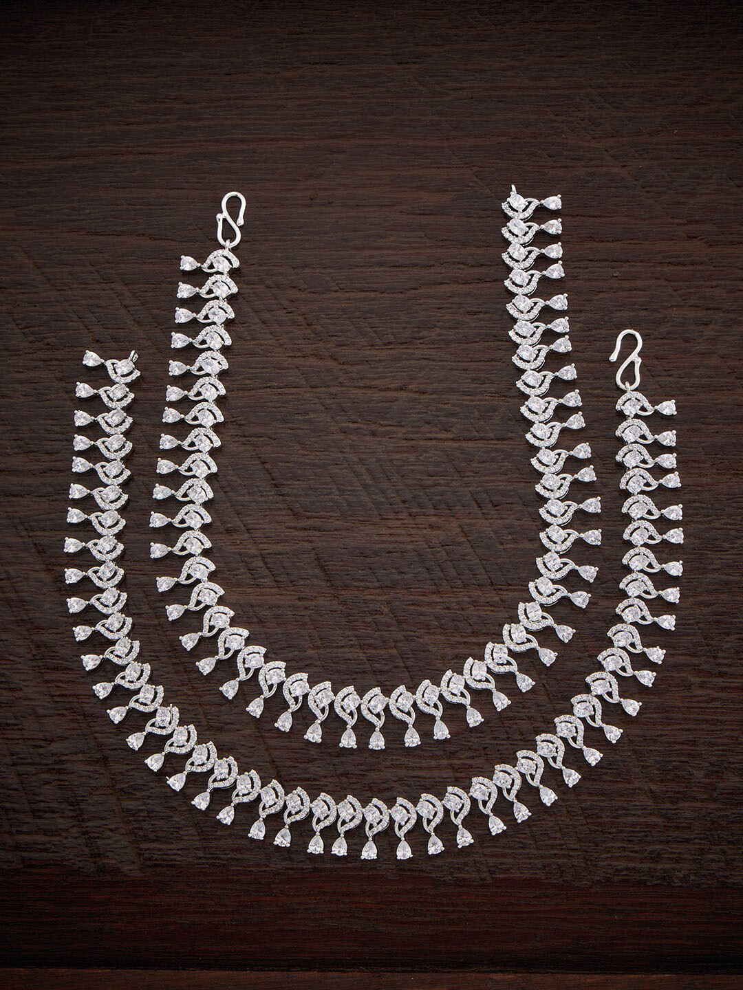 

Kushal's Fashion Jewellery Set of 2 Rhodium-Plated CZ Studded Anklet, White