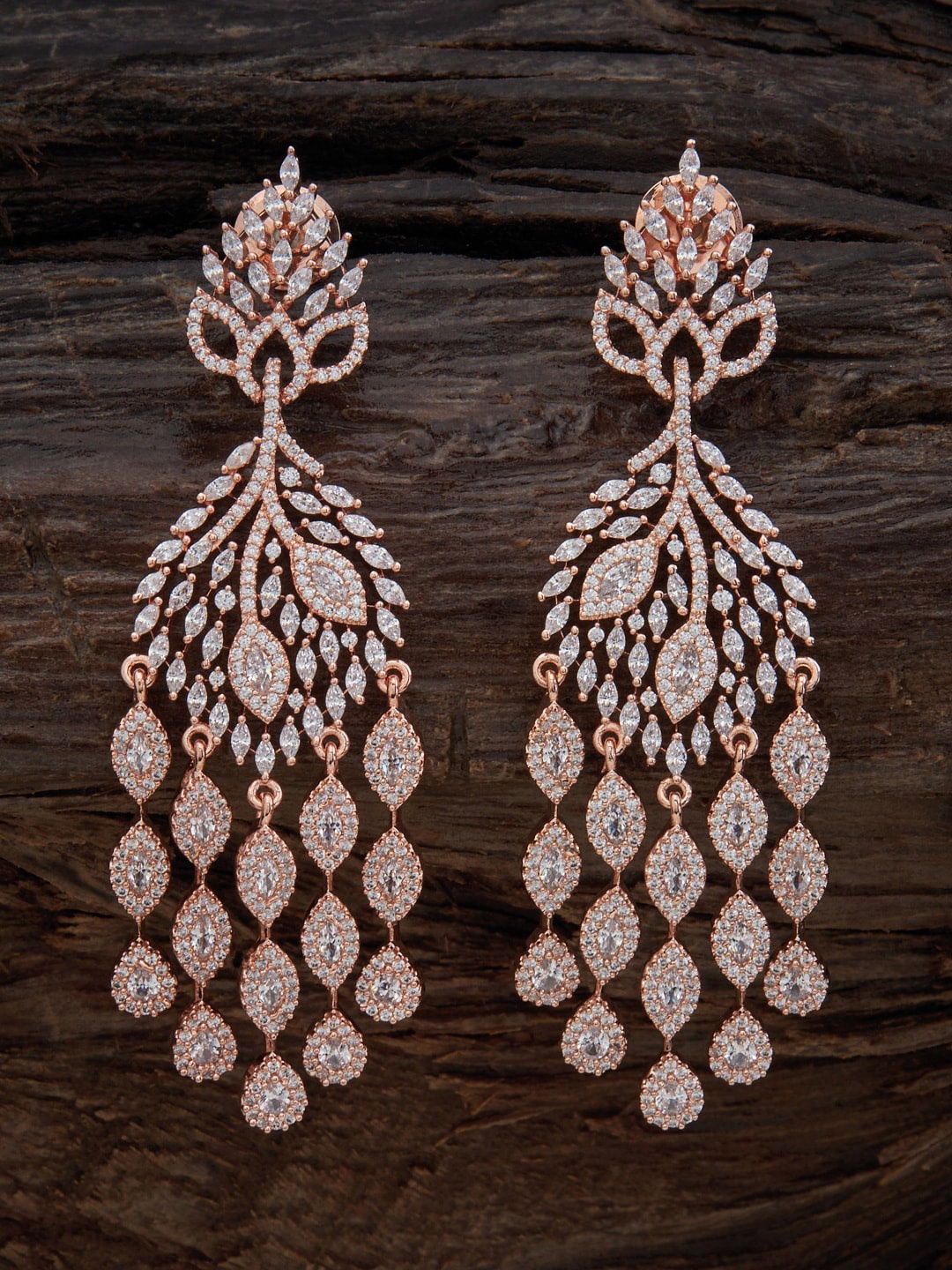 

Kushal's Fashion Jewellery Rose Gold-Plated Teardrop Design Zircon Drop Earrings