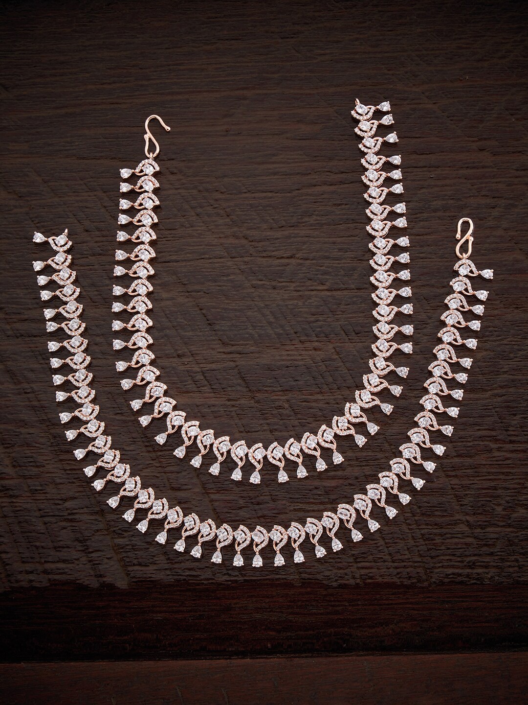 

Kushal's Fashion Jewellery Set of 2 Rose-Gold Plated Cubic Zirconia-Studded Anklets