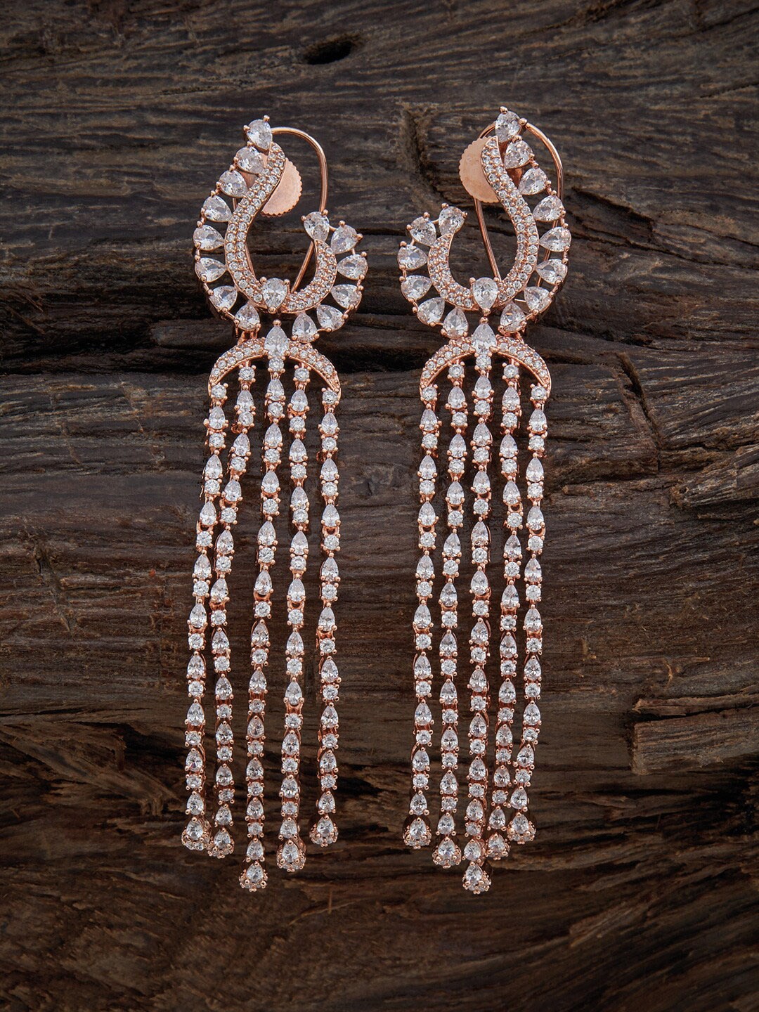 

Kushal's Fashion Jewellery Rose Gold-Plated Teardrop Designed Drop Earrings
