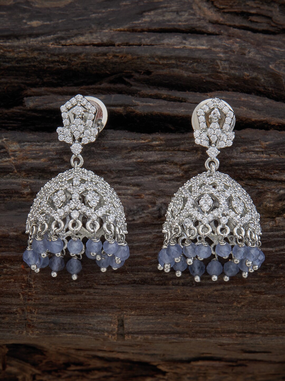 

Kushal's Fashion Jewellery Rhodium-Plated Dome Shaped Jhumkas Earrings, Silver