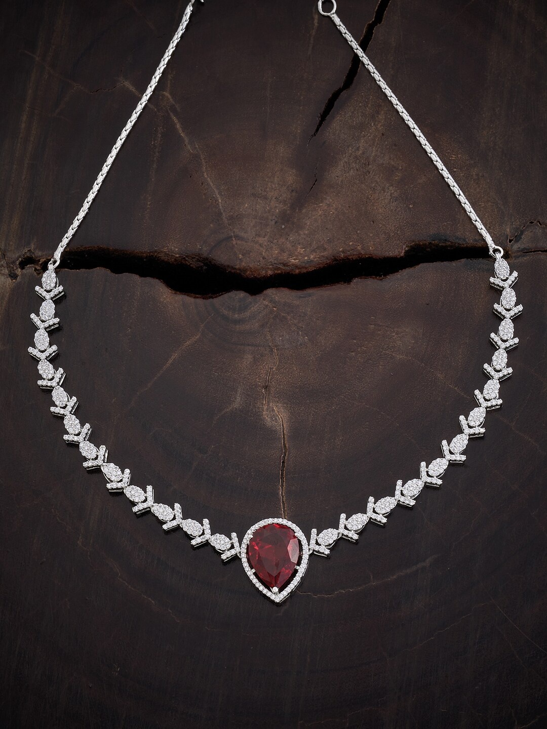 

Kushal's Fashion Jewellery Rhodium-Plated Short Necklace, Silver