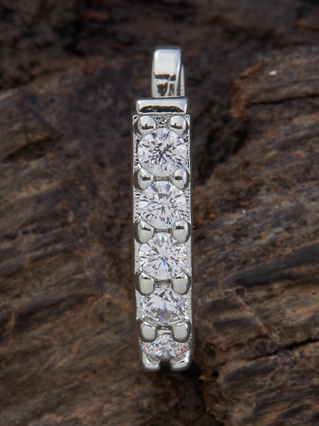

Kushal's Fashion Jewellery Rhodium Plated CZ Studded Nosepin, White
