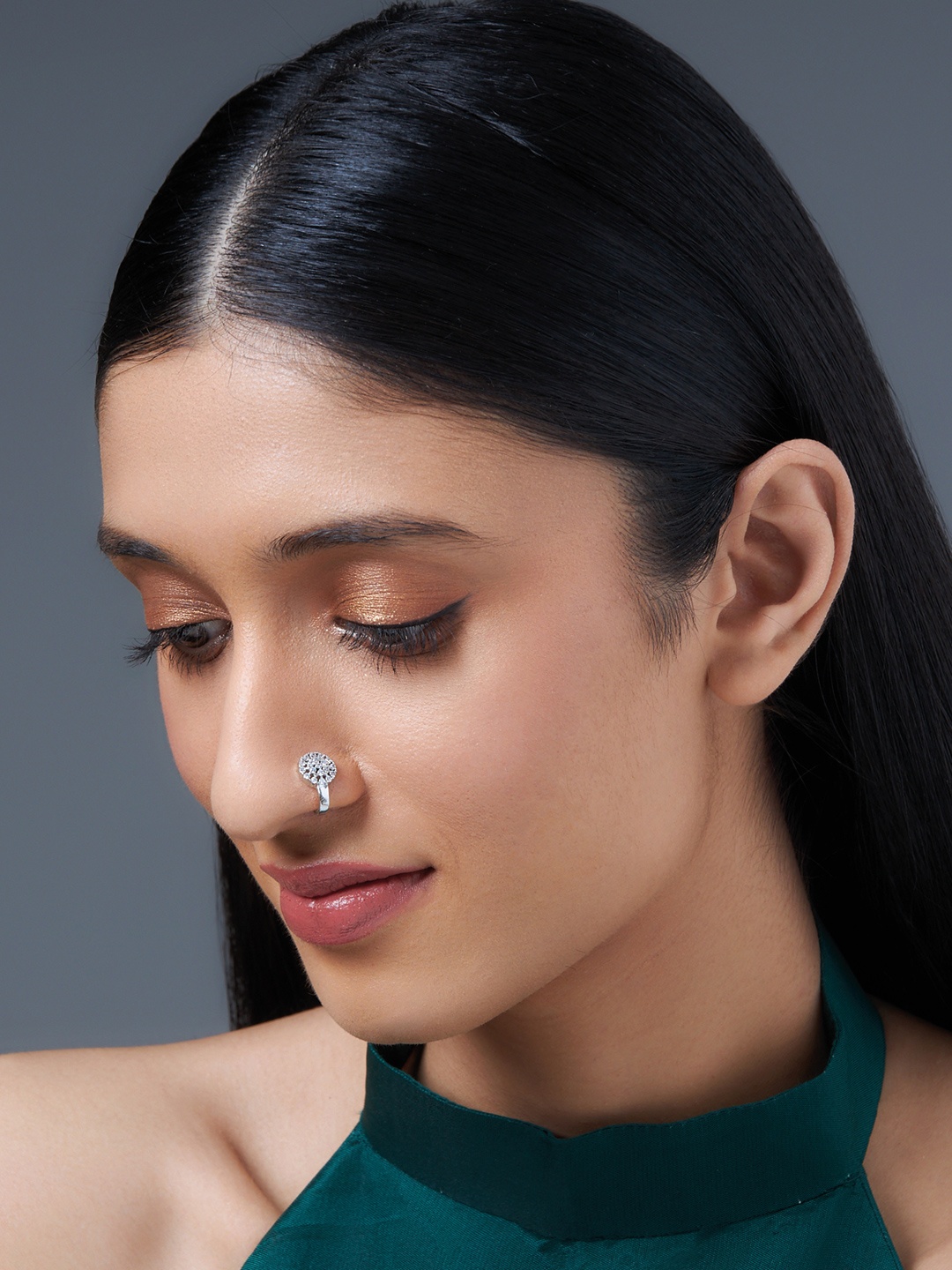 

Kushal's Fashion Jewellery Rhodium-Plated Zircon Clip-on Nose Pin, Silver