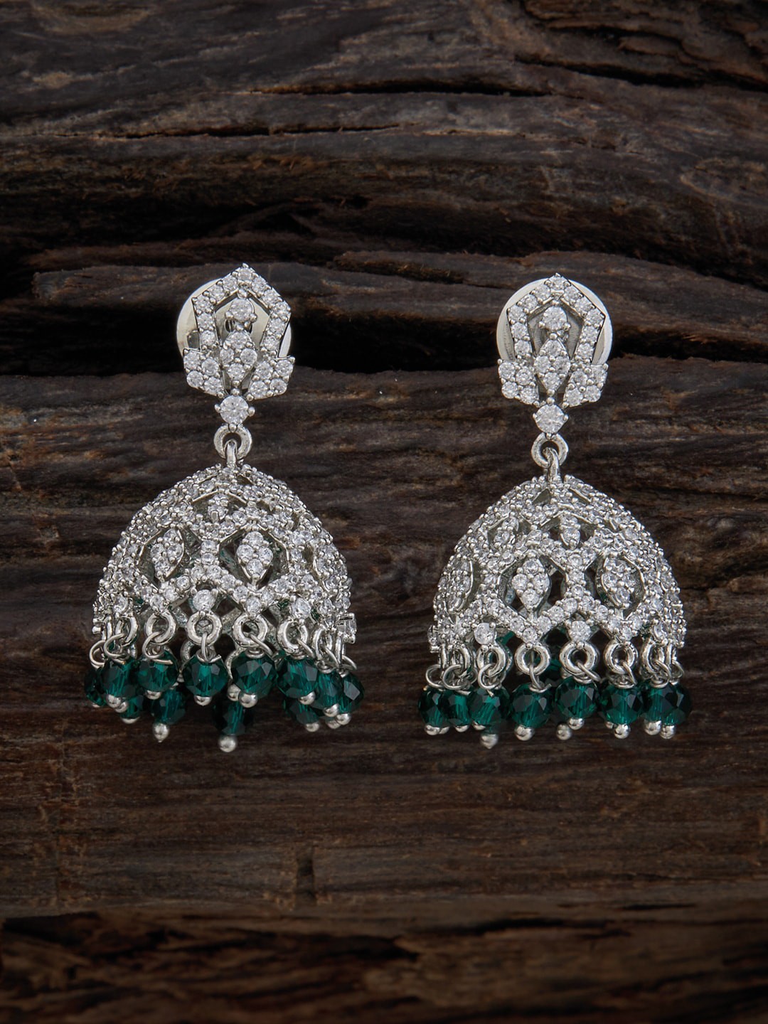 

Kushal's Fashion Jewellery Rhodium-Plated Contemporary Jhumkas Earrings, Green