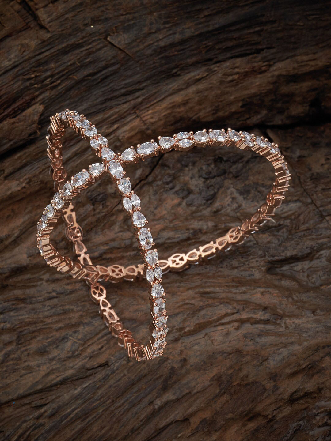 

Kushal's Fashion Jewellery Set Of 2 Rose Gold-Plated & Zircon-Studded Bangles