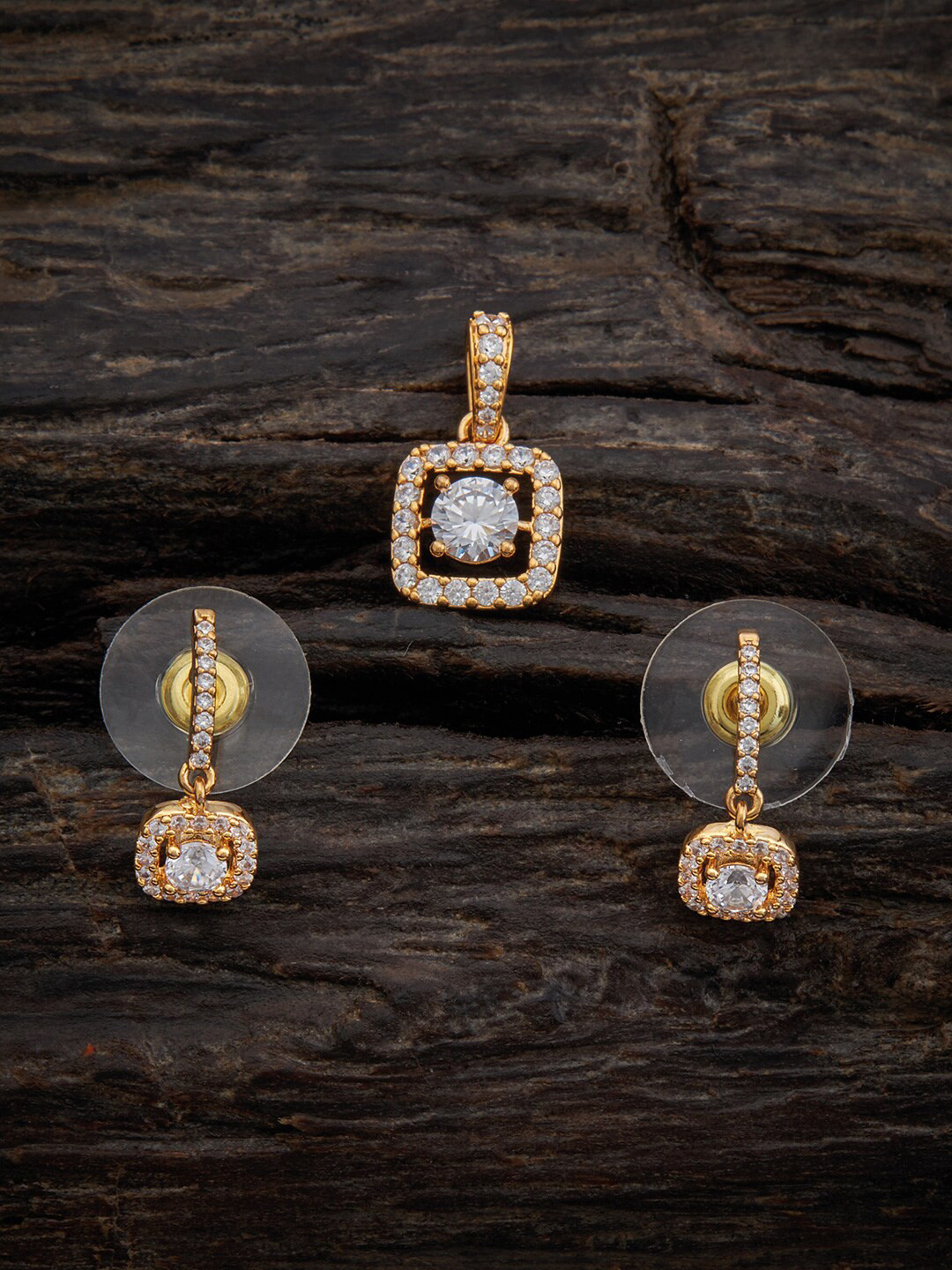 

Kushal's Fashion Jewellery Gold-Plated CZ Studded Pendant Set