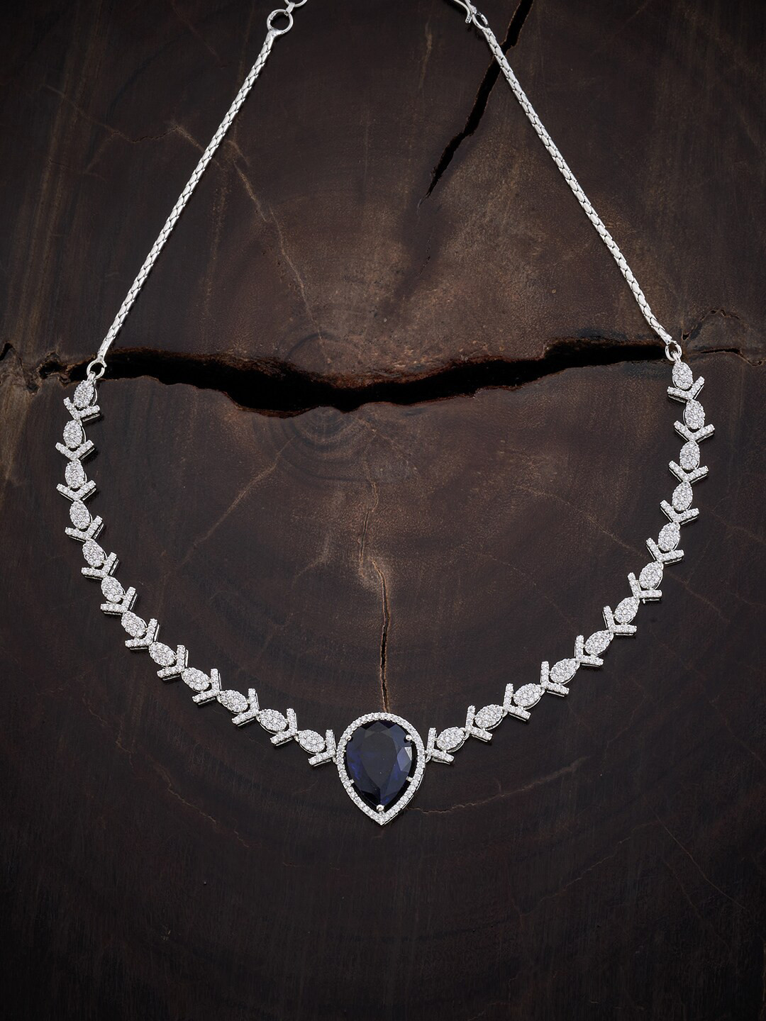 

Kushal's Fashion Jewellery Rhodium-Plated Cubic Zirconia Studded Necklace, Silver