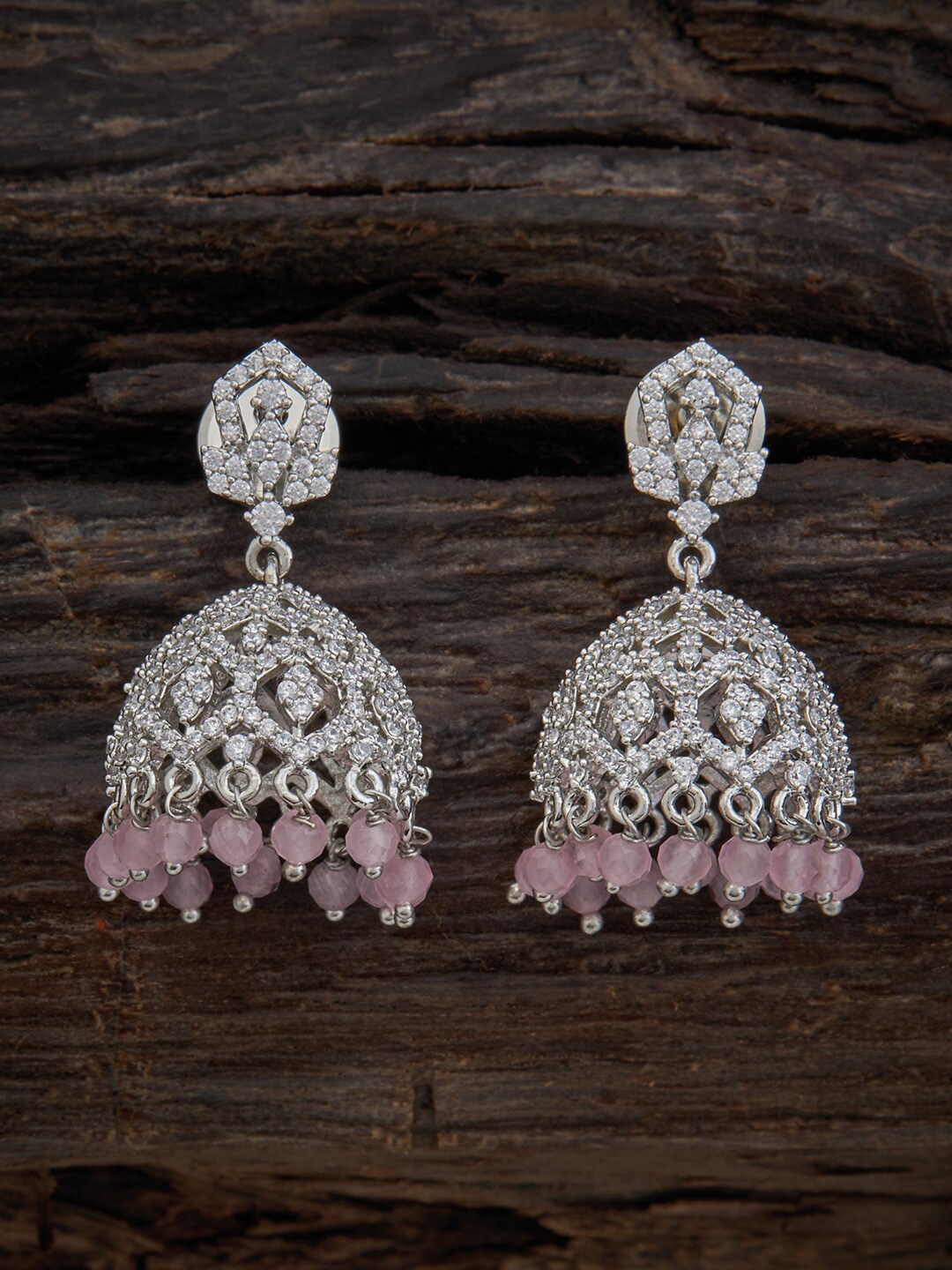 

Kushal's Fashion Jewellery Rhodium-Plated Dome Shaped Jhumkas Earrings, Silver