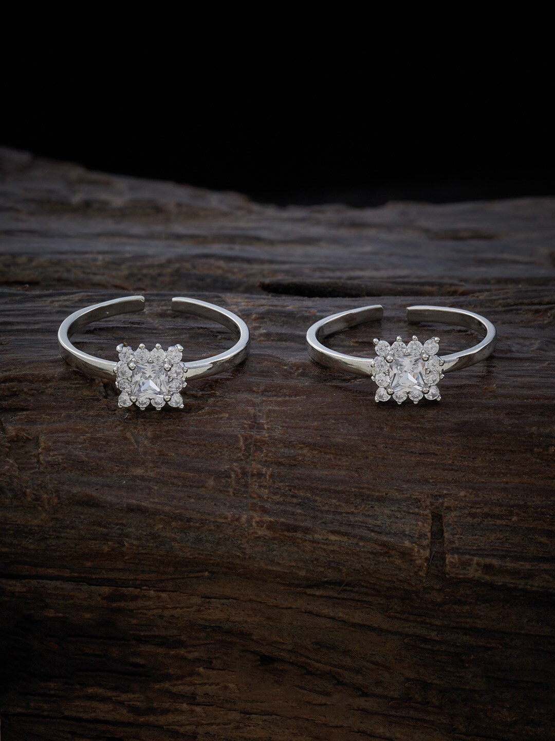 

Kushal's Fashion Jewellery Rhodium-Plated CZ-Studded Toe Rings, Silver