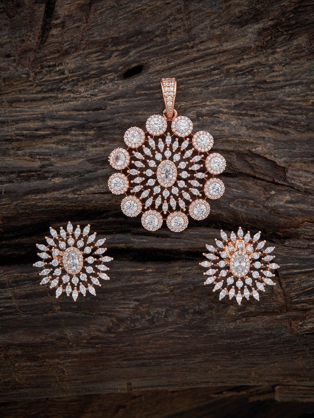 

Kushal's Fashion Jewellery Rose-Gold Plated CZ Studded Pendant Set