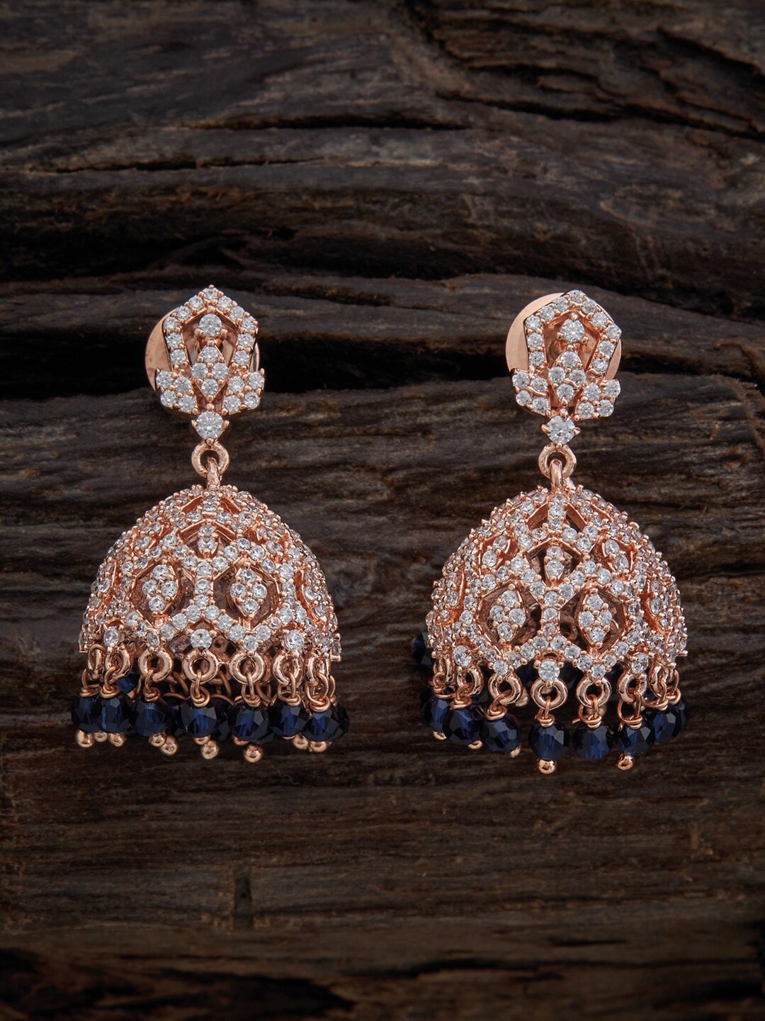 

Kushal's Fashion Jewellery Rose Gold-Plated Contemporary Jhumkas Earrings, Blue