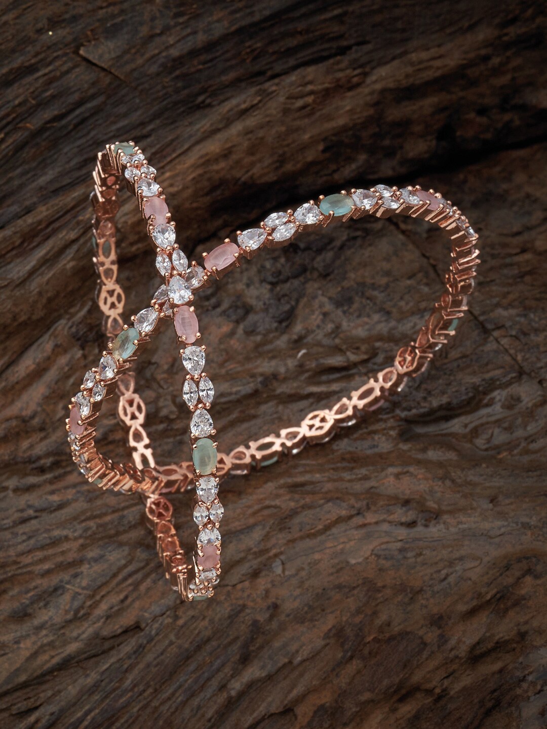 

Kushal's Fashion Jewellery Set Of 2 Rose Gold-Plated & Zircon-Studded Bangles
